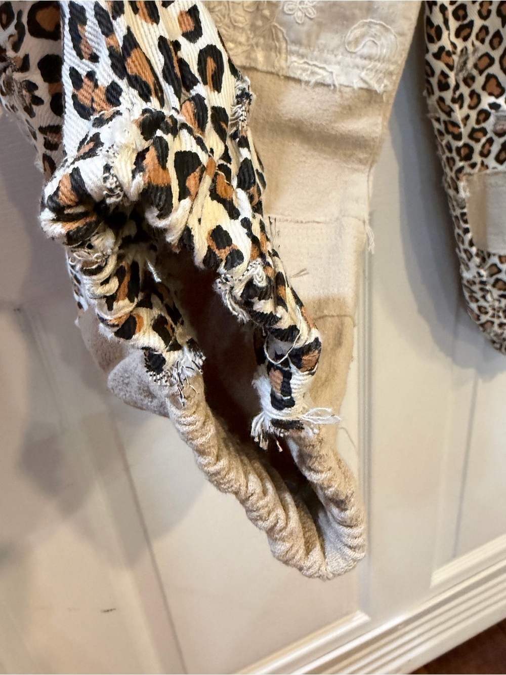 POL NWT Jacquard Leopard Print Patchwork Distressed Jogger Brown Cream Black - Picture 12 of 16